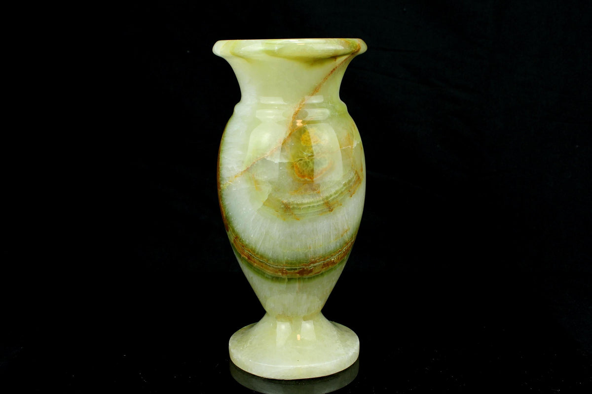 Vintage groene/witte onyx vaas - brede amfora - amber aderwerk  - ca. 1960 - 21 cm Hoog