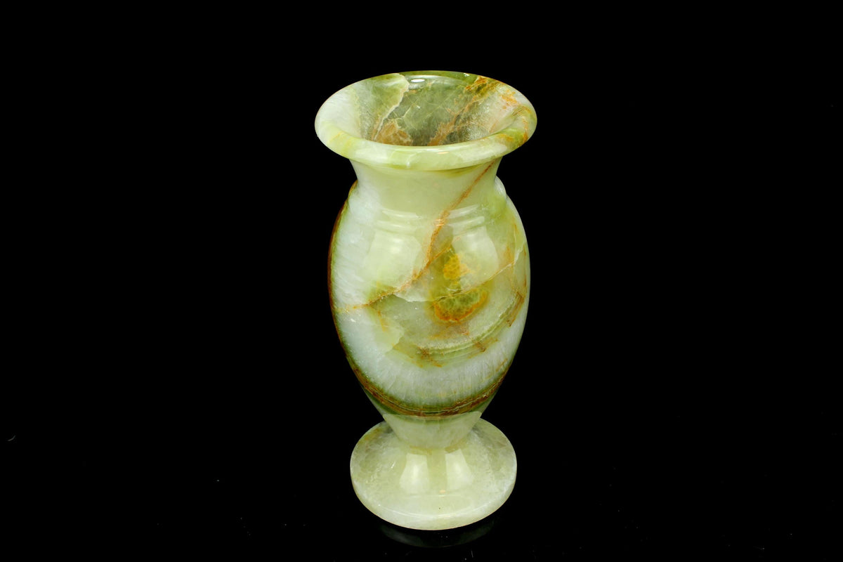 Vintage groene/witte onyx vaas - brede amfora - amber aderwerk  - ca. 1960 - 21 cm Hoog