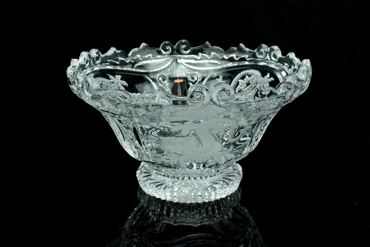 Vintage Beiers kristallen schaal - hand gegraveerde compote - Feniksmotief - barok - ca. 1950-1970 - 22 cm doorsede - 1.7 kg.