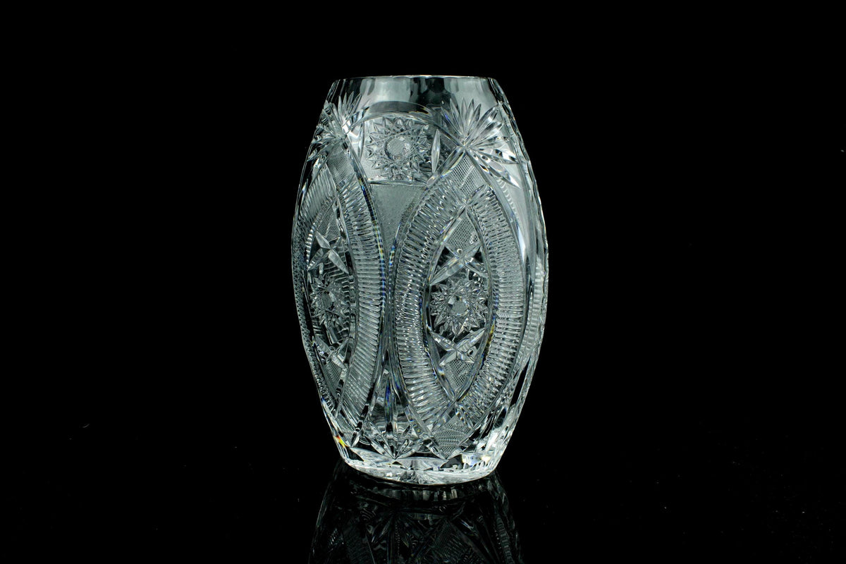 Geslepen Kristallen Vaas  Brilliant Cut  Sterrozet & Ovale Medaillons  Zwaar Loodkristal  25 cm