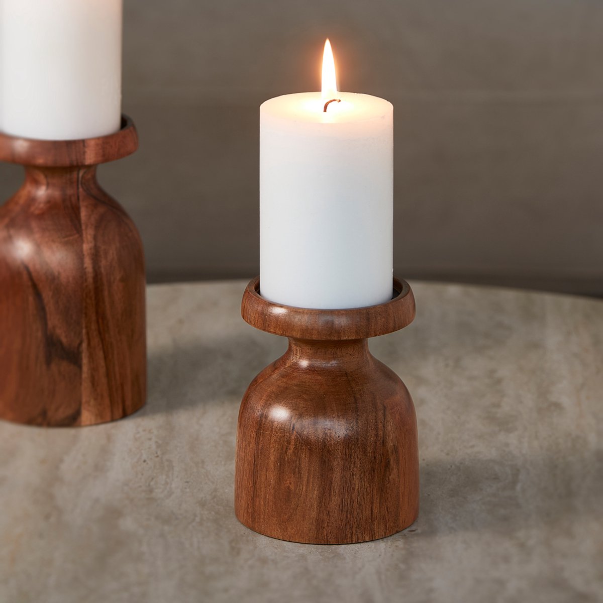 Rivièra Maison Jake: kandelaar stoompkaars hout bruin S