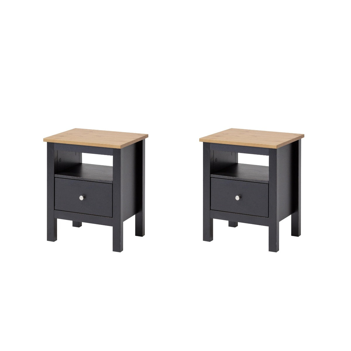 Havuun 2 nachtkastjes grenen zwart/naturel scandinavisch