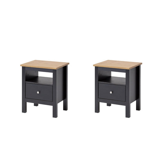 Havuun 2 nachtkastjes grenen zwart/naturel scandinavisch