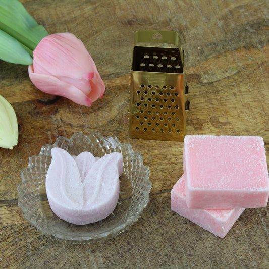 Rose / tulp: geurblokjes / amberblokjes set met kristal schaaltje, rasp – luxe cadeauset