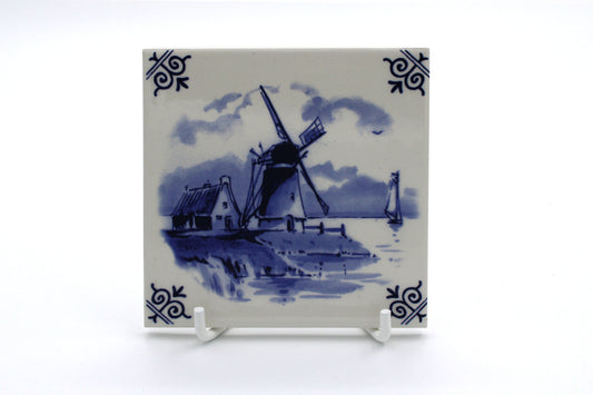 Delfts Blauwe molen tegel  incl. standaard – 13 cm