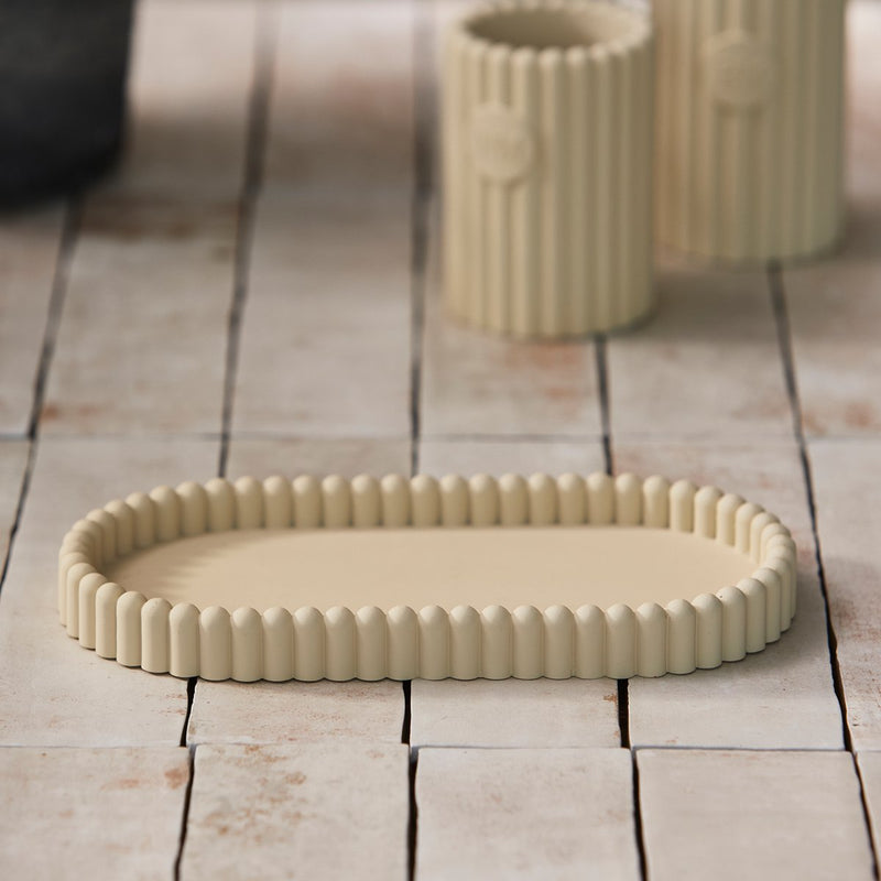 Rivièra Maison Elegance tray beige - badkamerplateau voor tandenborstelhouder en zeeppompje - hars