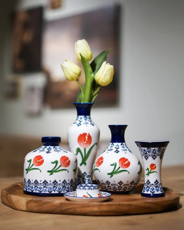 Vaas oranje tulp slank - Heinen Delfts Blauw- 20 cm