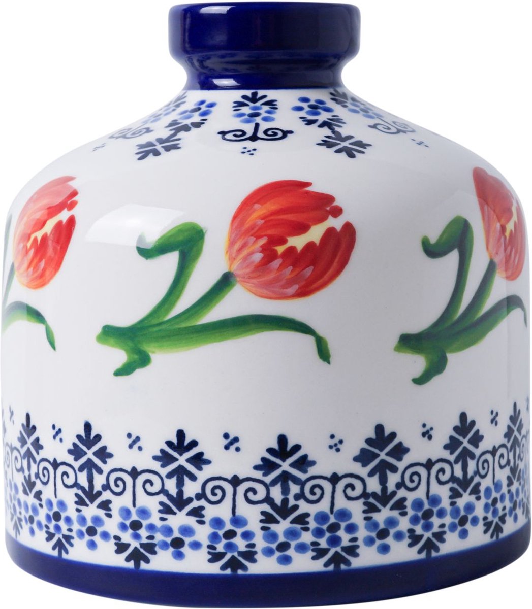 Vaas oranje tulp rond - Heinen Delfts Blauw- 12,5 cm