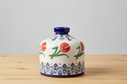 Vaas oranje tulp rond - Heinen Delfts Blauw- 12,5 cm