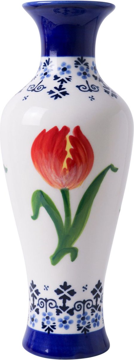 Vaas oranje tulp slank - Heinen Delfts Blauw- 20 cm