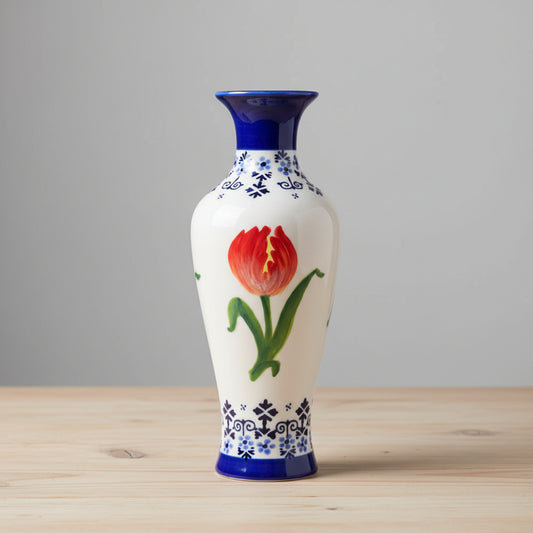Vaas oranje tulp slank - Heinen Delfts Blauw- 20 cm