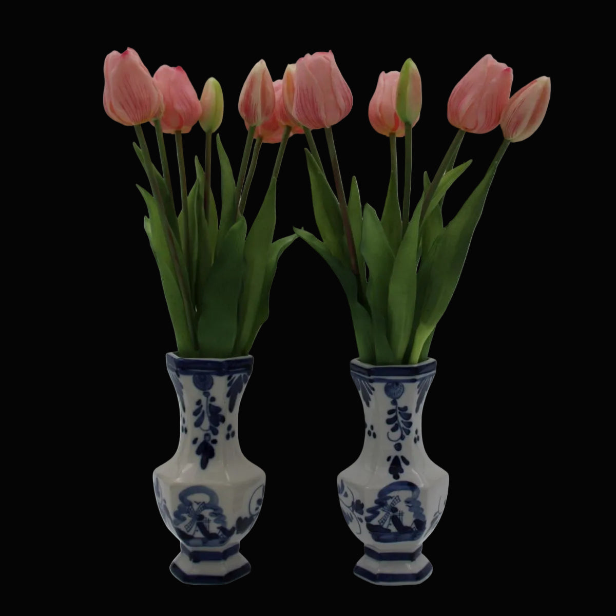 Delfts Blauwe vaasjes met molendecor – set van 2