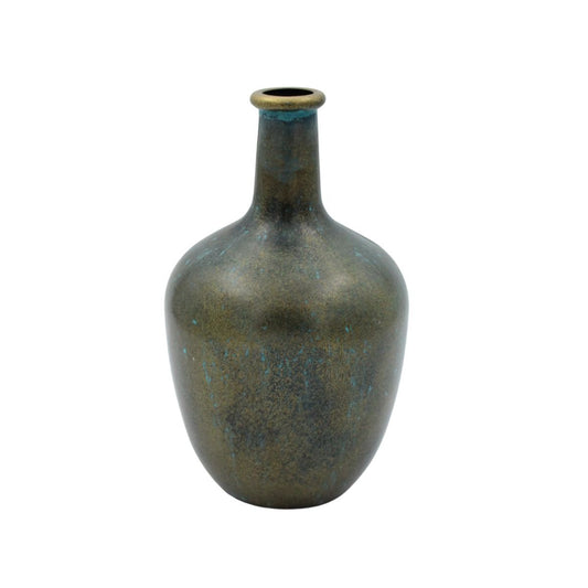 Handgeschilderde vaas donkerbrons en blauwgroen patina