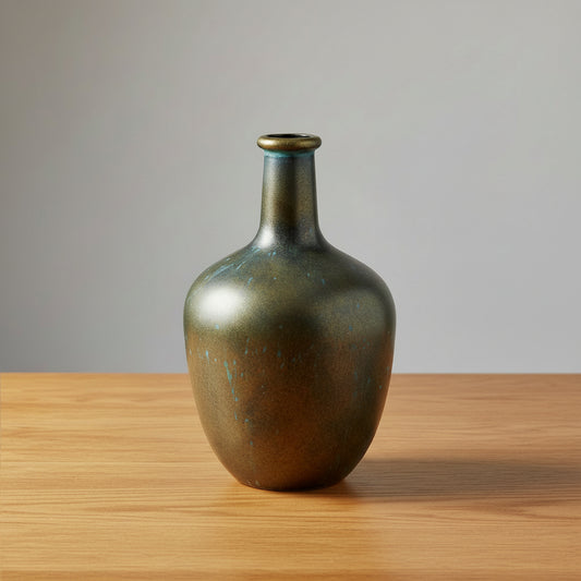 Handgeschilderde vaas donkerbrons en blauwgroen patina