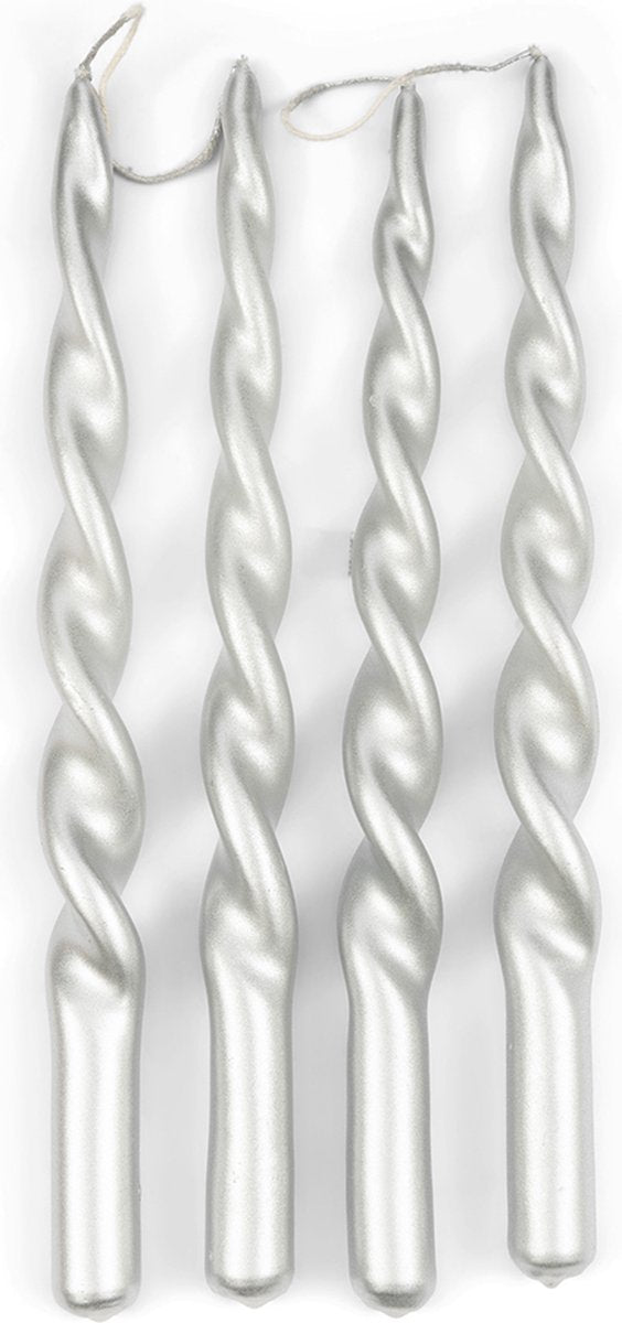 Rivièra Maison Twisted dinerkaarsen zilver/glossy gedraaid 30 cm (4 Stuks)