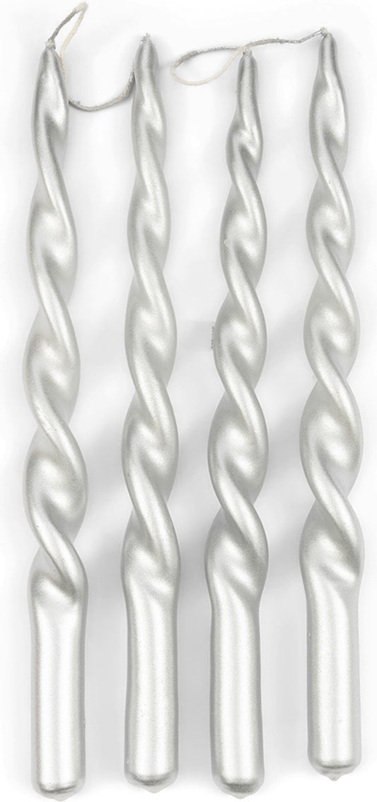 Rivièra Maison Twisted dinerkaarsen zilver/glossy gedraaid 30 cm (4 Stuks)