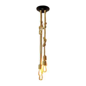 Portia: hanglamp zwart/touw (3-lichts)
