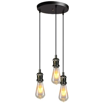 Nova: 3-lichts zwarte hanglamp zonder kap