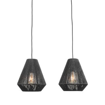 Ibiza: hanglamp zwart jute (2-lichts)