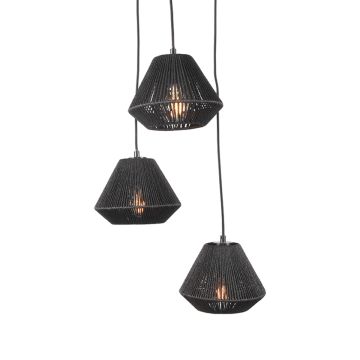 Ibiza: hanglamp zwart jute (3-lichts)