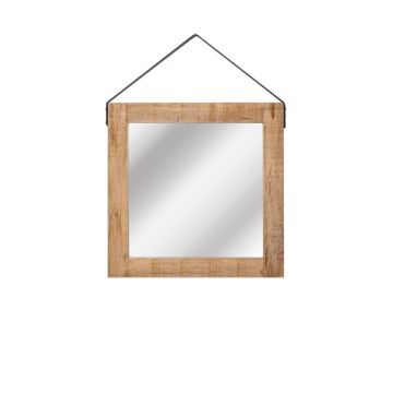 Spiegel met leren ophangband 60 x 60 cm