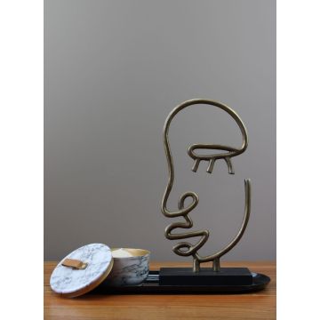 Tafel decoratie set Face: gezicht ornament & luxe marmeren kaars 