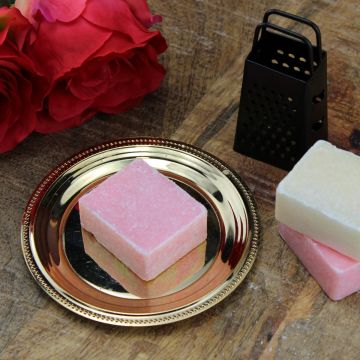 Jasmijn/Rose – geurblokjes / amberblokjes set met vintage schaaltje, rasp – luxe cadeauset