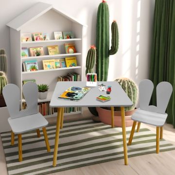 Lilleven kindertafel vierkant met 2 stoelen – kindermeubel set voor peuters & kleuters – hout grijs met houten poten – speeltafel & eettafel