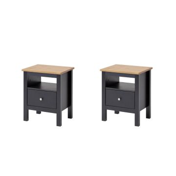 Set van 2 Havuun Vesa nachtkastjes - grenen hout - zwart/ naturel - 1 lade & open vak - Scandinavisch design