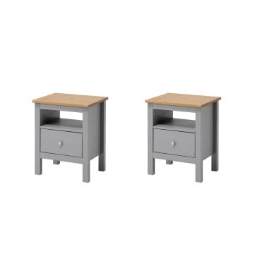 Set van 2 Havuun Vesa nachtkastjes - grenen hout - grijs/ naturel - 1 lade & open vak - Scandinavisch design