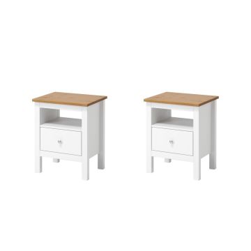 Set van 2 Havuun Vesa nachtkastjes - grenen hout - wit/ naturel - 1 lade & open vak - Scandinavisch design