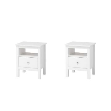Set van 2 Havuun Vesa nachtkastjes - grenen hout - wit - 1 lade & open vak - Scandinavisch design