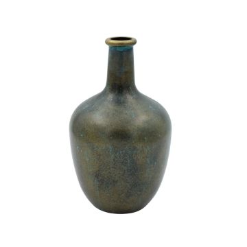 Handgeschilderde vaas donkerbrons en blauwgroen patina